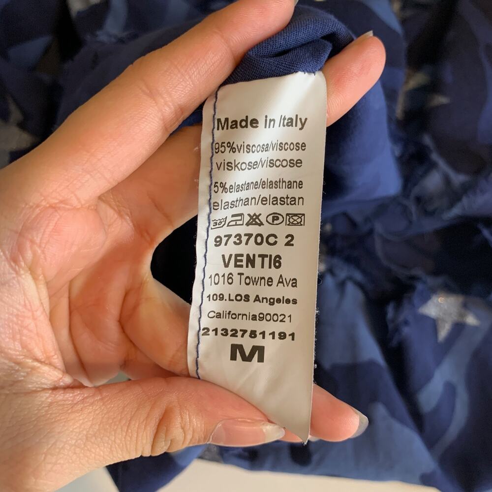Venti6 Shirt Womens M Medium Navy Camo Raw Hem Metallic Stars Button Front Top - Picture 9 of 11